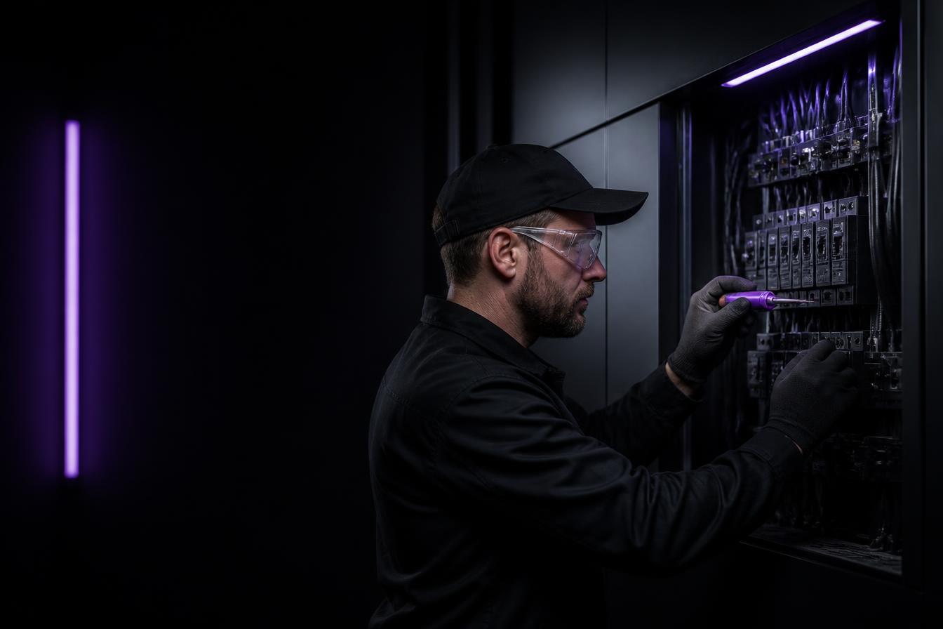 Elektricien van SY Elektra werkt aan een moderne meterkast